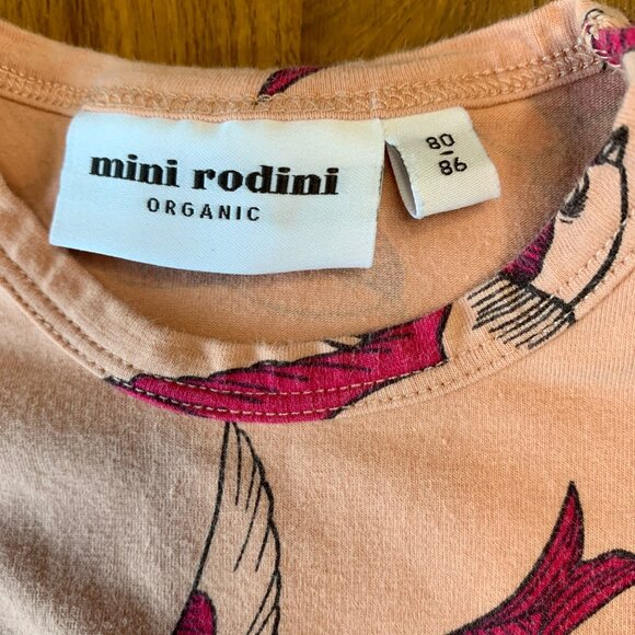 MINI RODINI Pink Bird Print Baby T-Shirt Girls 9-18 Mos Organic Cotton Top Tee - Picture 5 of 5